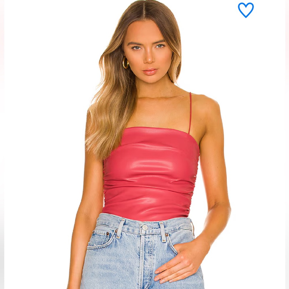 Superdown Stevie Ruched Top, red, size S, faux leather
